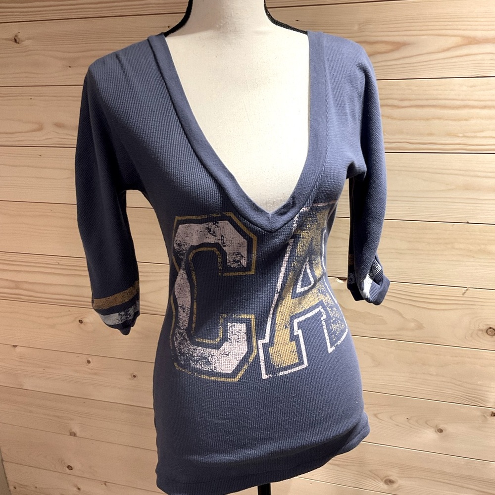 Rebel Yell jersey numbered thermal top, blue, size Large, EUC